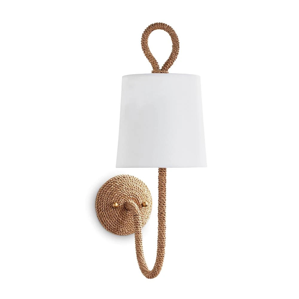 Regina Andrew Bimini Coastal Brown Rattan White Linen Shade Armed Sconce | Kathy Kuo Home