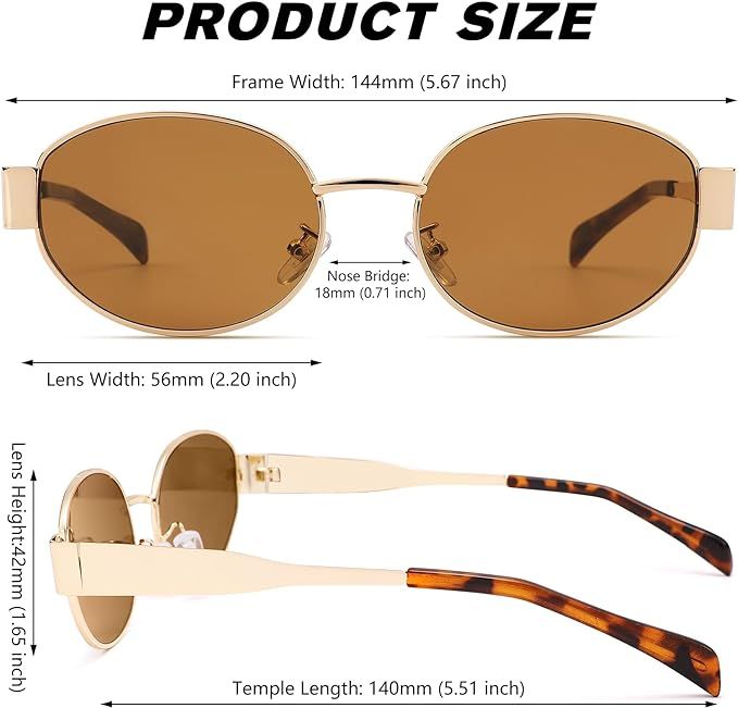 Retro Oval Sunglasses for Women Men - Fashion Sun Glasses - Rectangle Metal Frame Shades | Amazon (US)