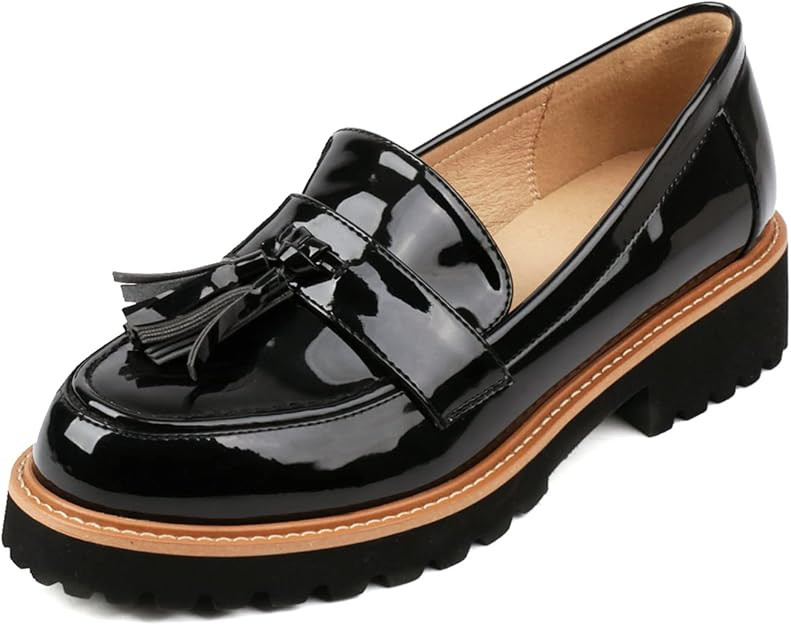 SOVANYOU Women's Platform Chunky Loafers Round Toe Lug Sole Loafer Patent Leather Penny Loafers S... | Amazon (US)