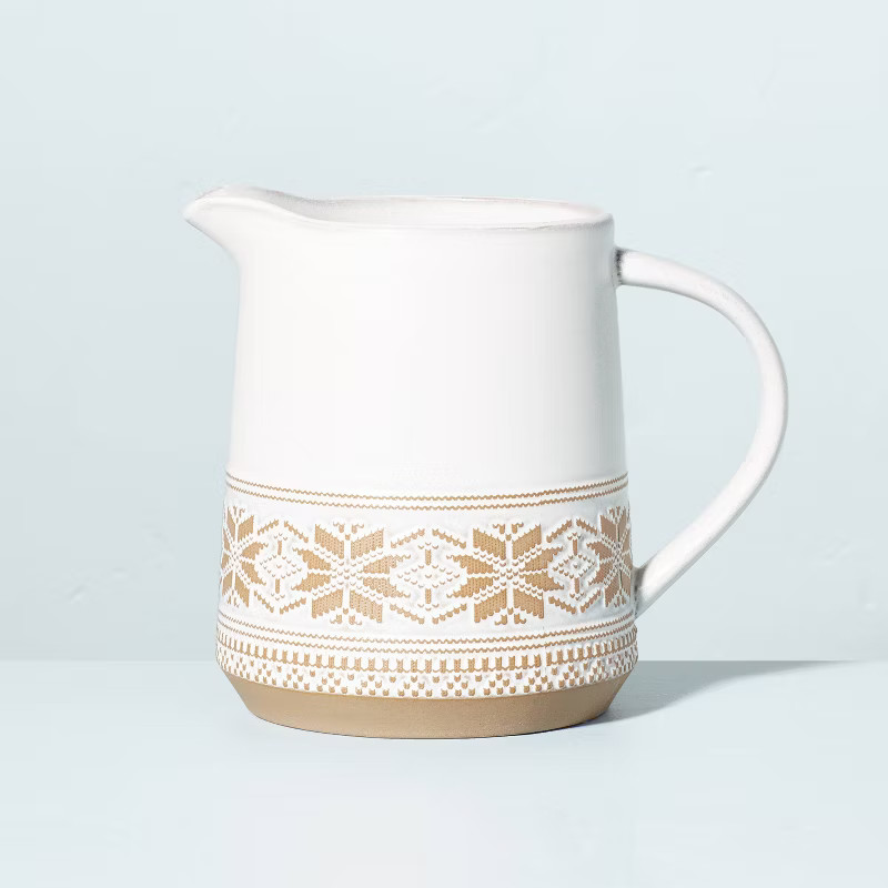 Fair Isle Snowflake Stoneware Beverage Pitcher Cream/Clay - Hearth & Hand™ with Magnolia | Target