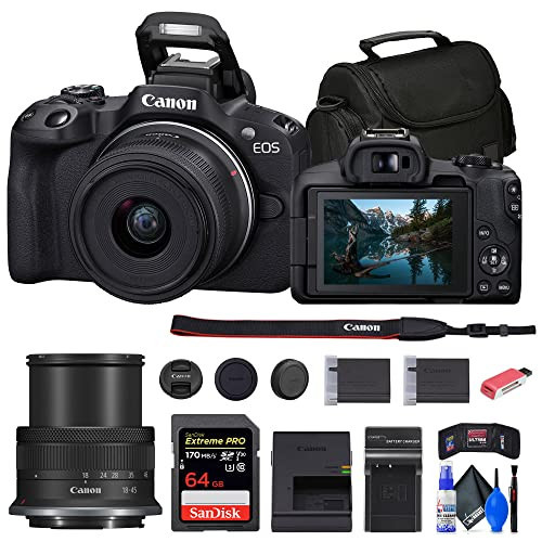 Canon EOS R50 Mirrorless Camera with 18-45mm Lens (Black) (5811C012) + 64GB Memory Card + Bag + Charger + LPE17 Battery + Card Reader + Memory Wallet + Cleaning Kit (Renewed) | Amazon (US)