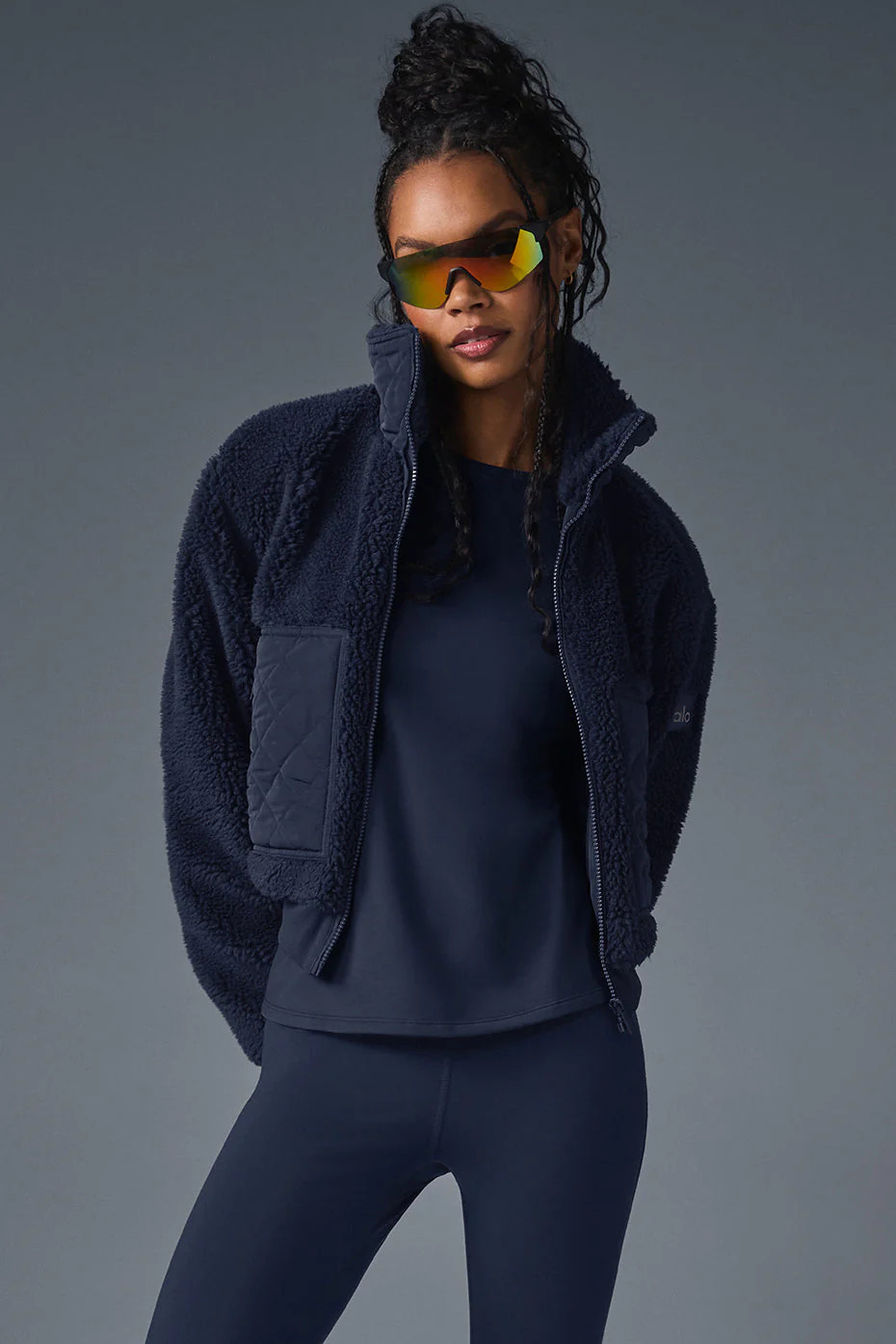ALO | Sherpa Edge Bomber Jacket in Navy Blue, Size: XS | Alo Yoga (US)