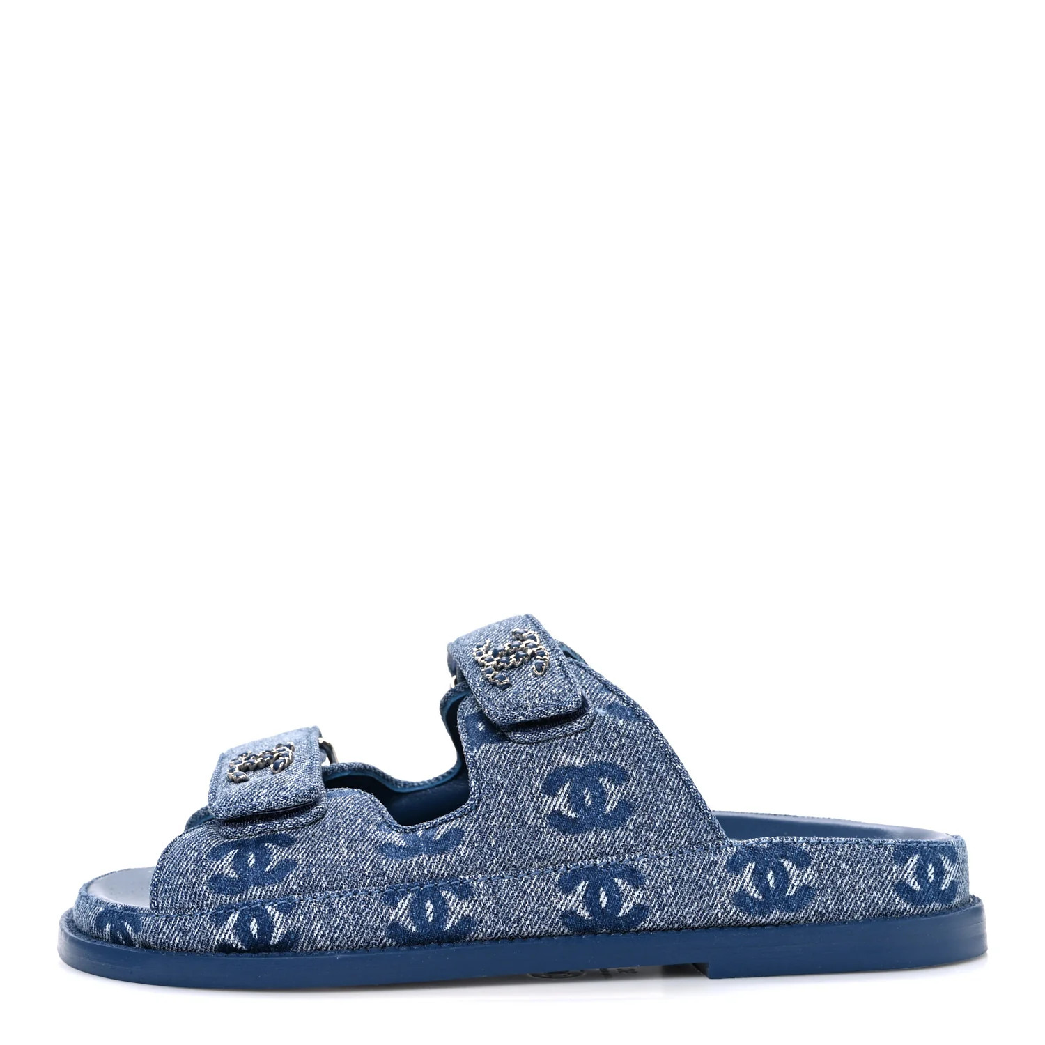 Denim CC Velcro Dad Chain CC Slide Sandals 35 Blue | FASHIONPHILE (US)