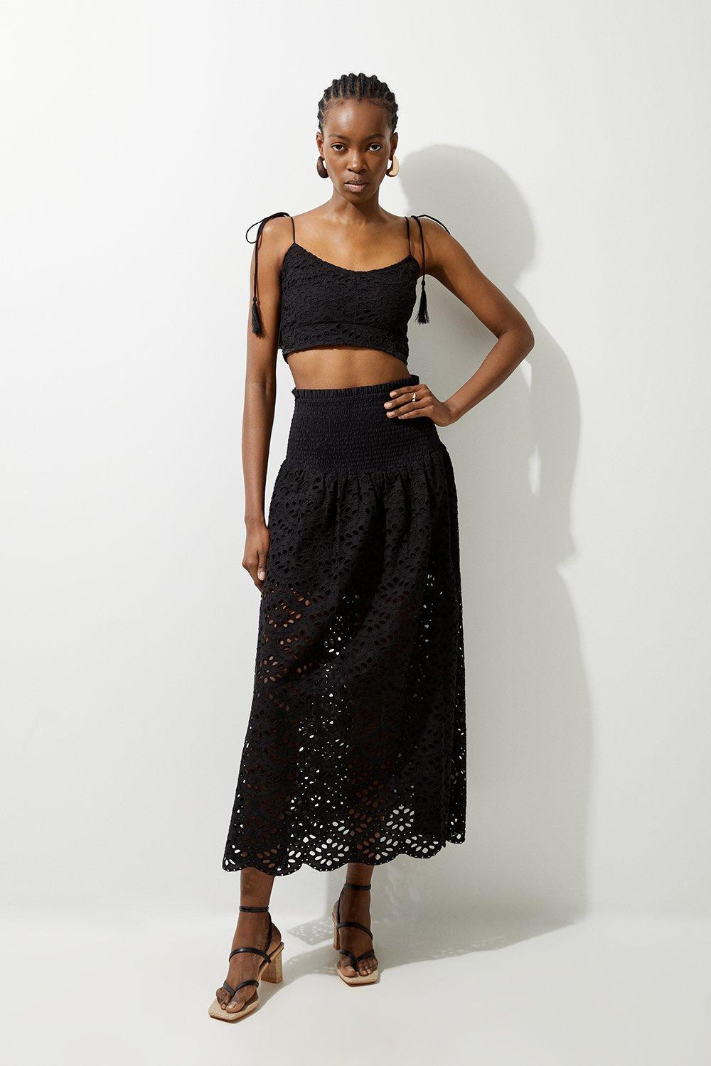 Beach Cotton Broderie Maxi Skirt And Top Co-ord | Karen Millen UK + IE + DE + NL
