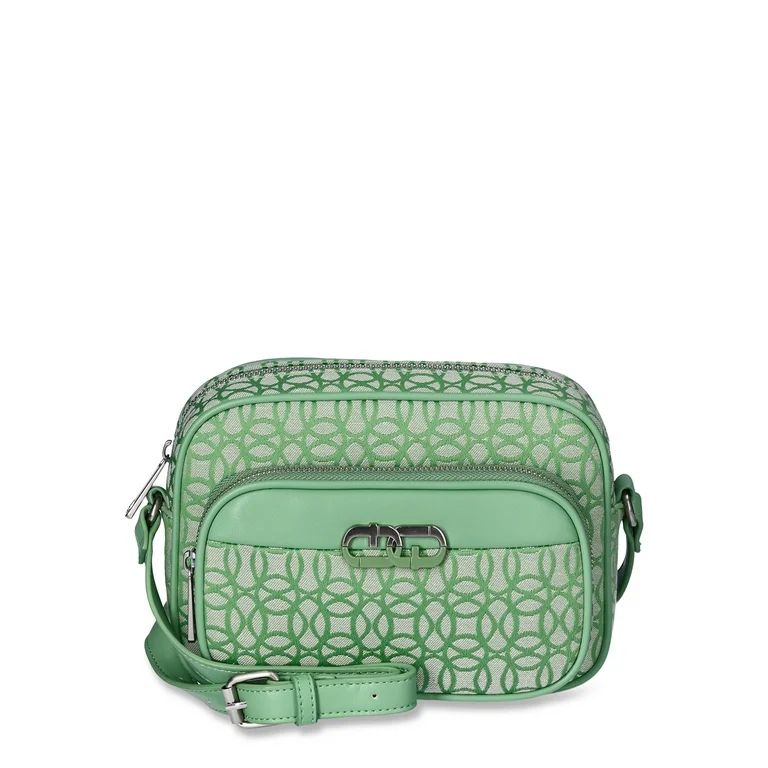 Time and Tru Women's Dorian Camera Crossbody Handbag, Green and Beige | Walmart (US)