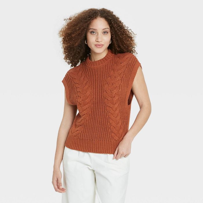 Women's Crewneck Cable Knit Sweater Vest - A New Day™ | Target