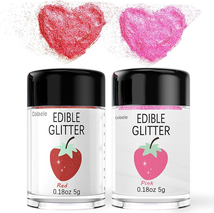 Red Pink Edible Glitter Glimmer Powder for Cakes Drinks - Valentine's Day Colaele 5 grams Food Gr... | Amazon (US)