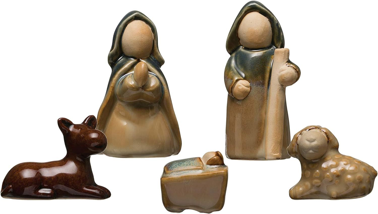 Creative Co-Op Stoneware Holy Family with Animals & Reactive Glaze Finish (Set of 5 Pieces/Each one  | Amazon (US)