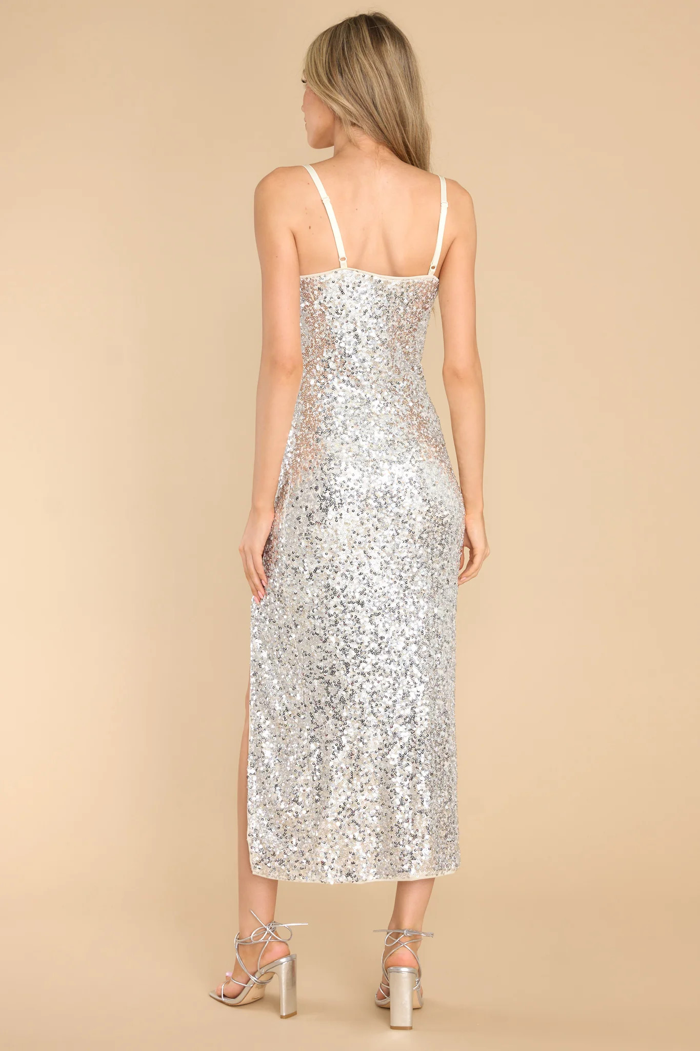 Secret Magic Silver Sequin Midi Dress | Red Dress 