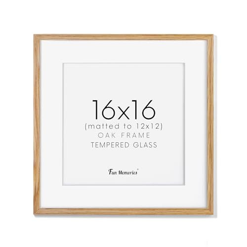 16x16 Oak Wood Picture Frame, 16"x16" Picture Frame Matted to 12"x12", Square Frame 16 x 16 with Real Glass, 16x16 Wood Frame for Wall - Beige Oak Color, 1 Pack | Amazon (US)
