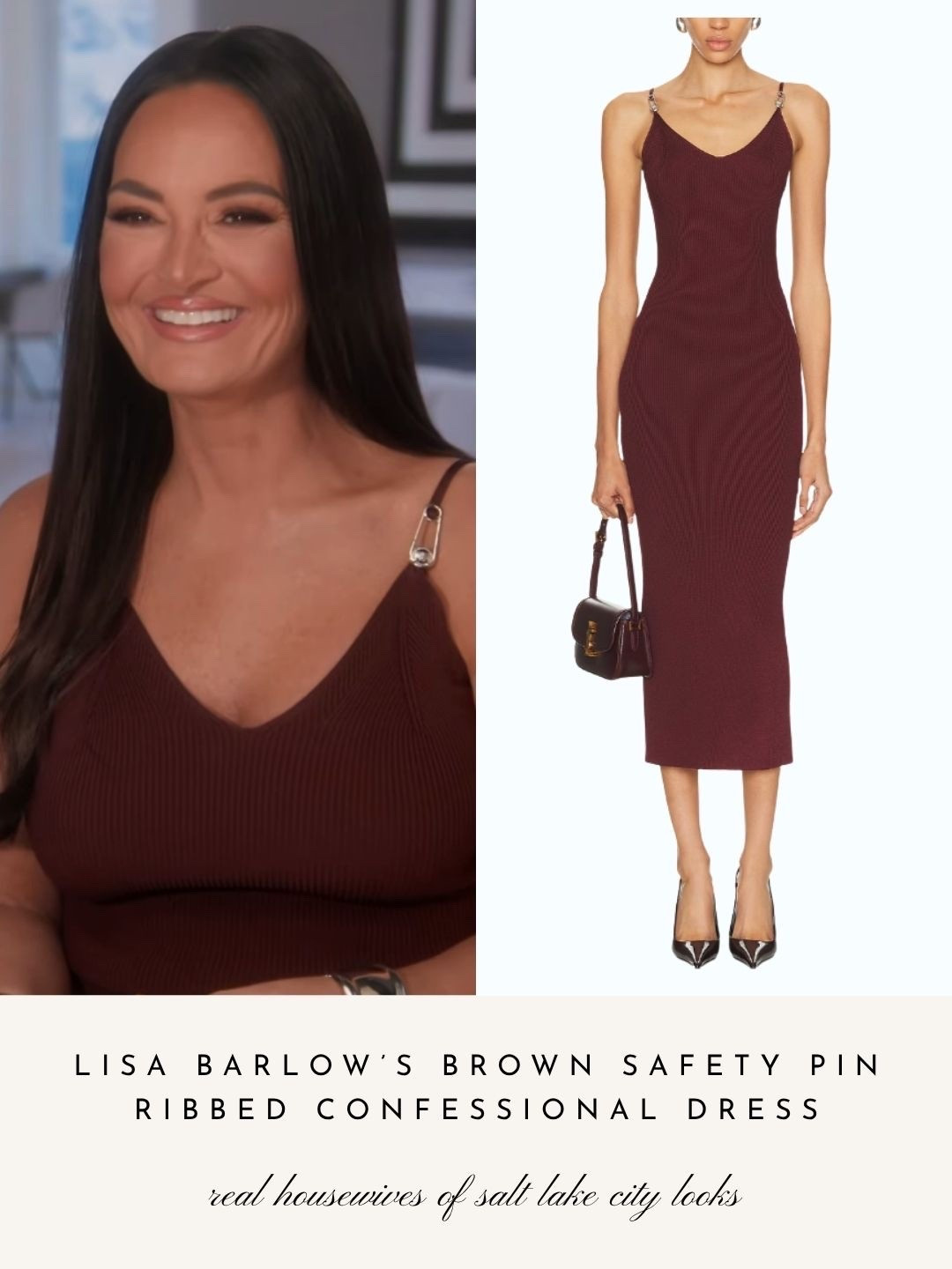 Lisa Barlow’s Brown Safety Pin Ribbed Confessional Dress