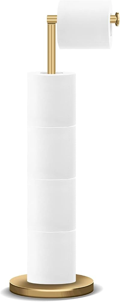 RRM Toilet Paper Holder Stand, Bathroom Free Standing Rolls Storage, Golden | Amazon (US)