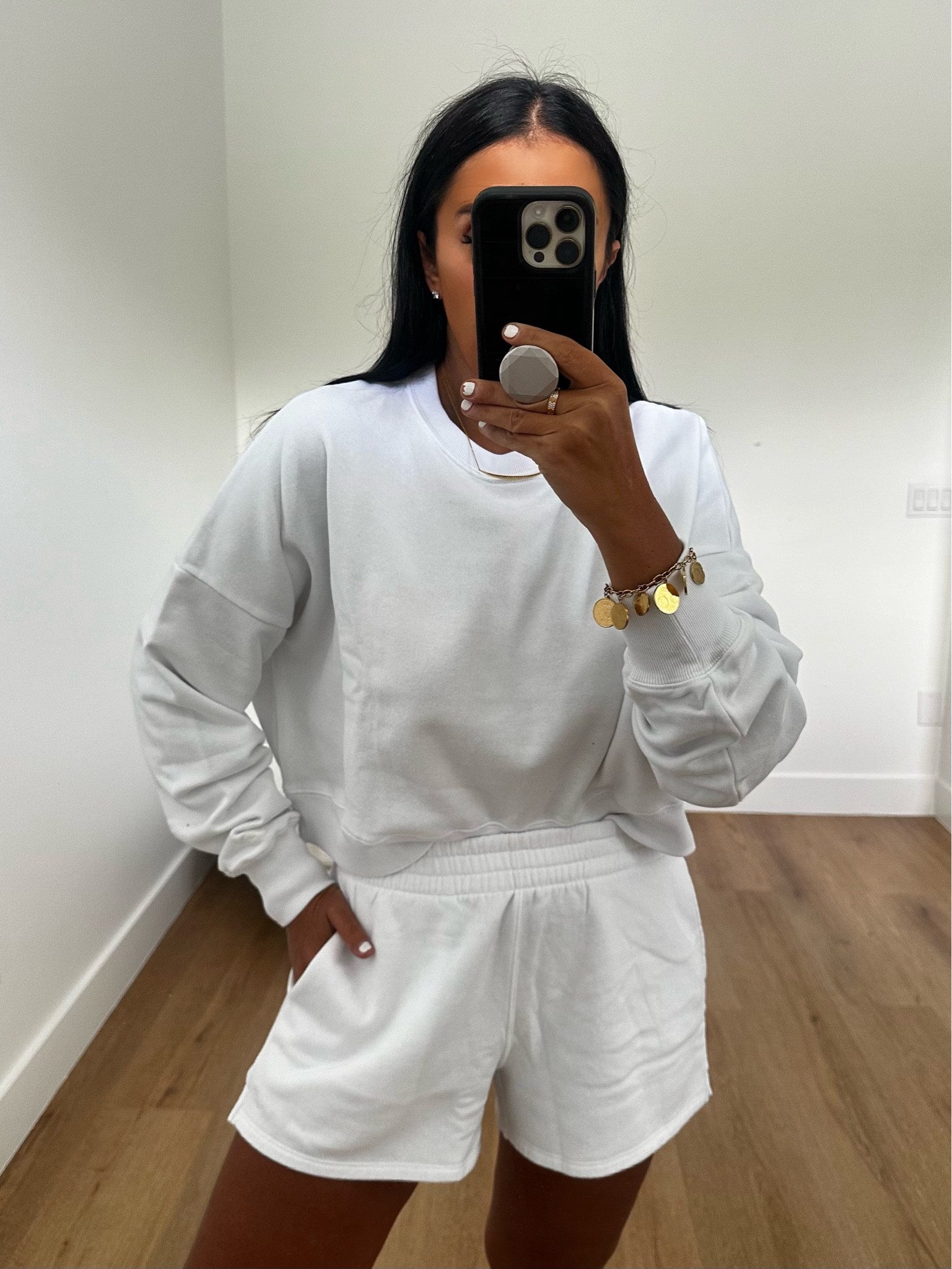 Easy Sweatshirt & Fleece Shorts Bundle wearing size medium. 
