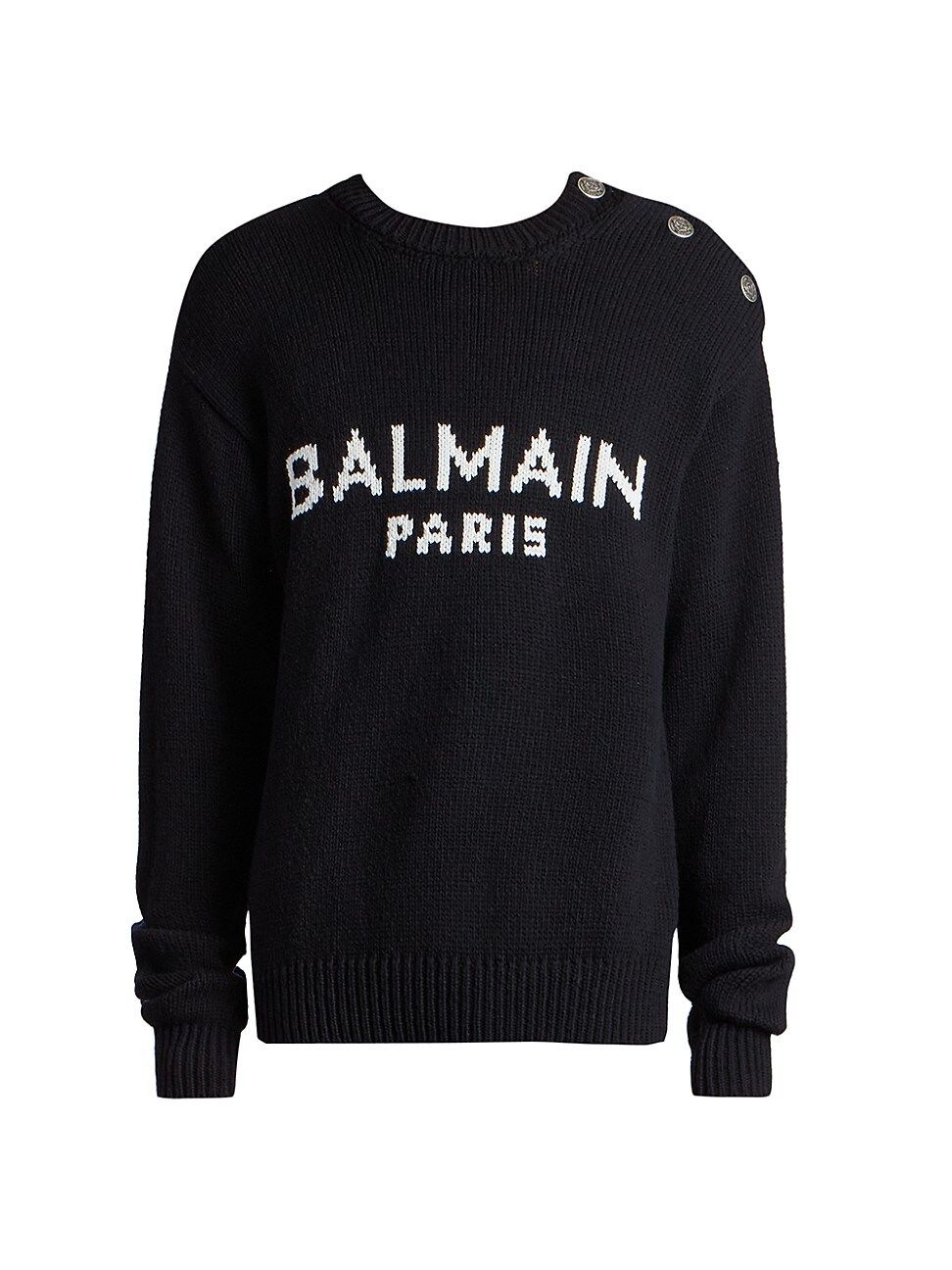 Balmain Men's Oversized Logo Intarsia Pullover - Ecru Noir - Size Small | Saks Fifth Avenue