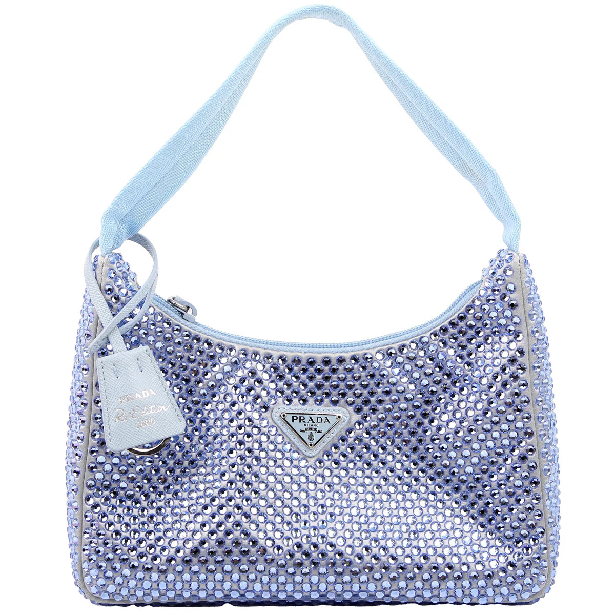 1BC515 Satin Crystal Re-Edition 2000 Mini Bag Blue | Keeks Designer Handbags