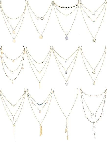 Finrezio 12 PCS Gold & Silver Tone Layered Necklace for Women Girls Sexy Long Choker Chain Y Neck... | Amazon (US)