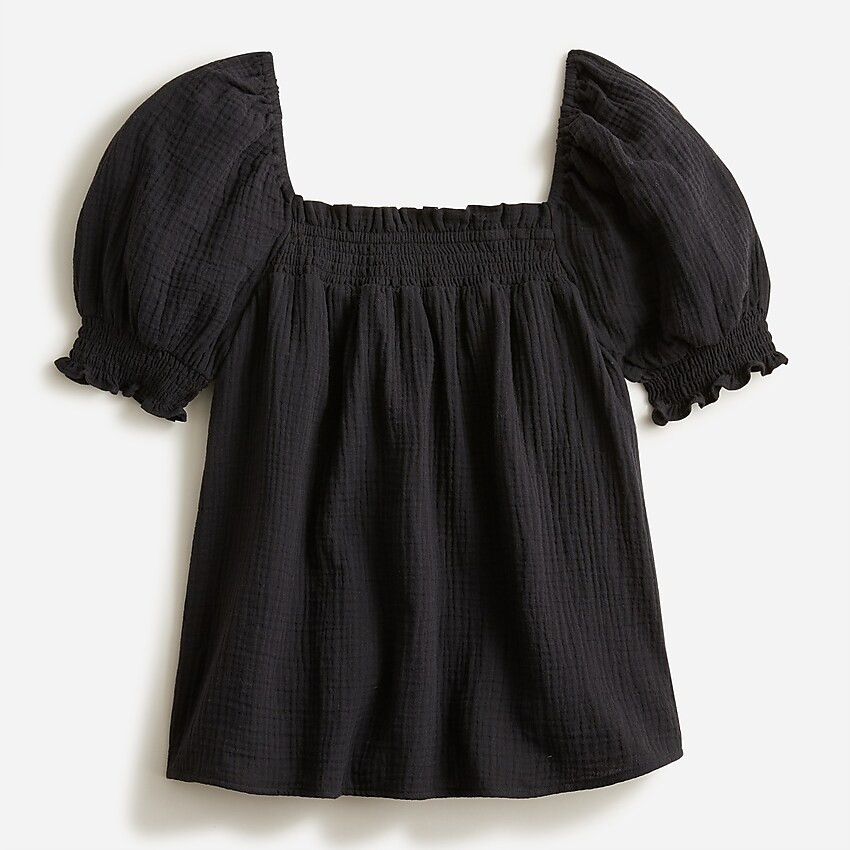 Squareneck puff-sleeve soft crinkle gauze top | J. Crew US