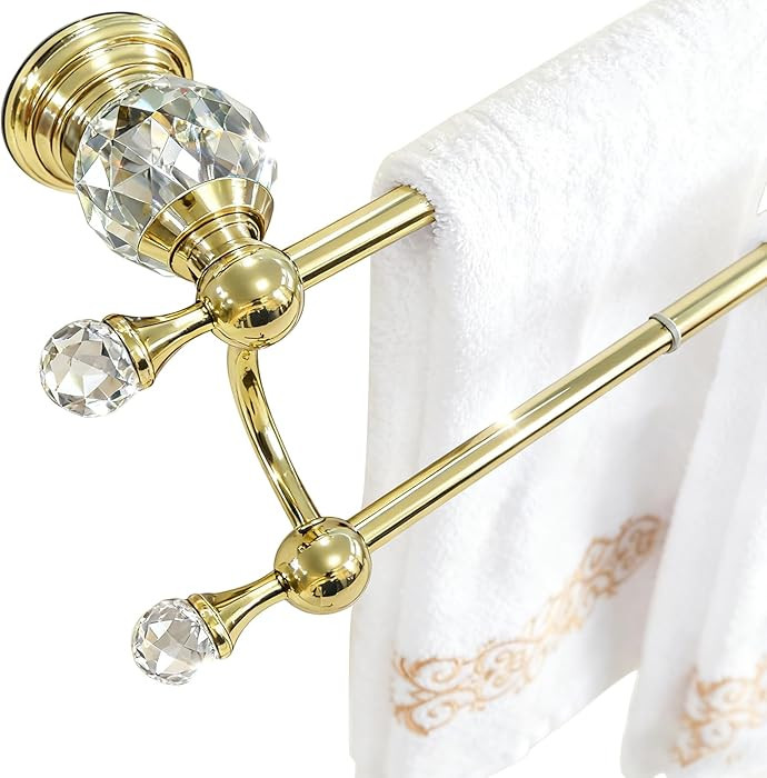 Gold Double Towel Bar Adjustable 18-30 inch, Wall Mounted Towel Racks for Bathroom with Crystal, ... | Amazon (US)