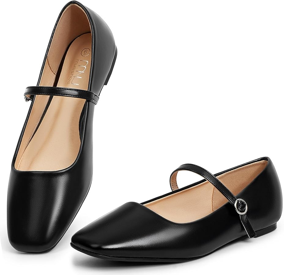 MUSSHOE Square Toe Mary Jane Flats for Women: Comfortable Non-Slip Dressy Business Casual Shoes w... | Amazon (US)