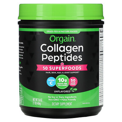 Orgain, Collagen Peptides, Plus 50 Superfoods, Unflavored, 1 lb (454 g) | iHerb
