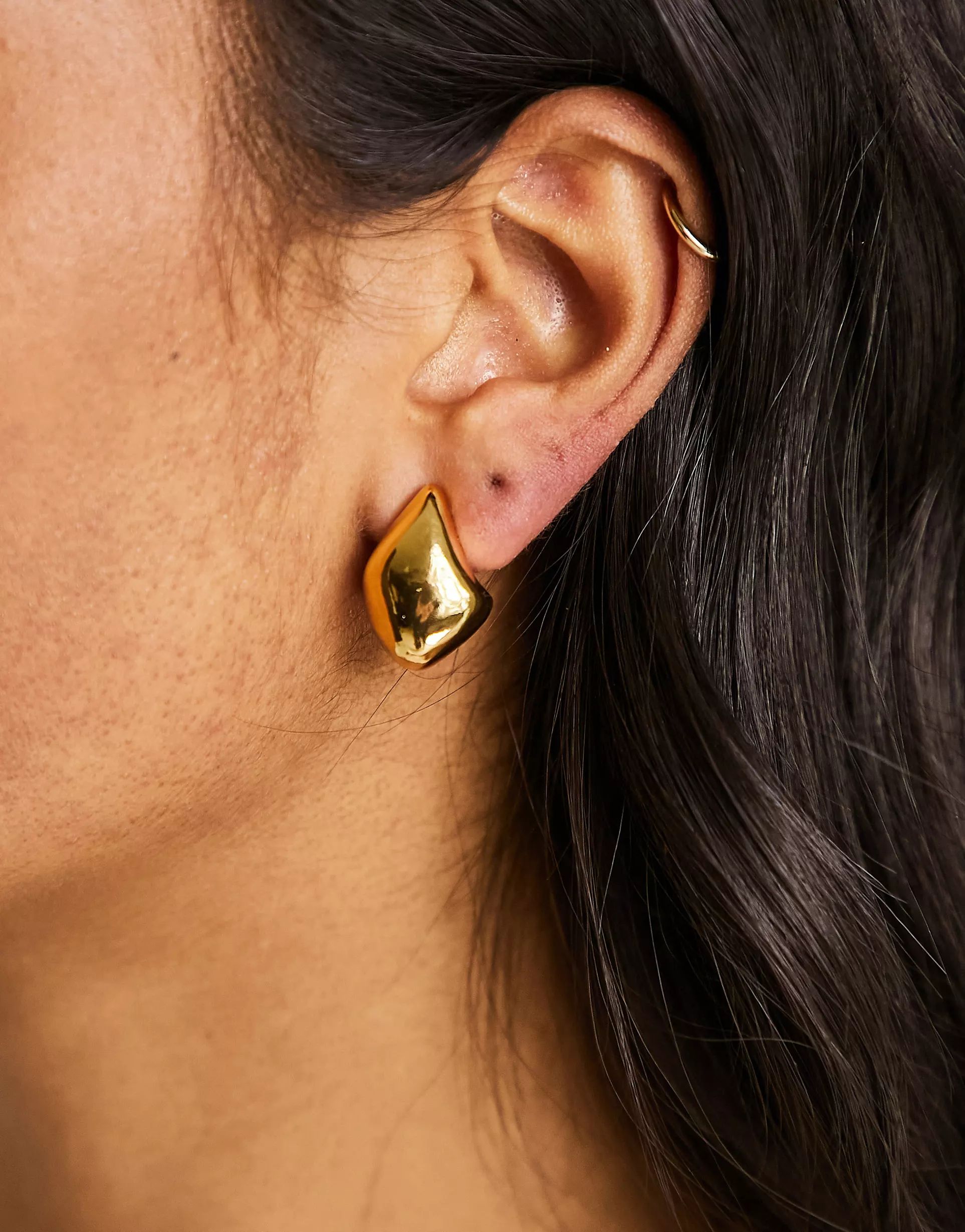 ASOS DESIGN 14k gold plated earrings with molten stud design | ASOS | ASOS (Global)