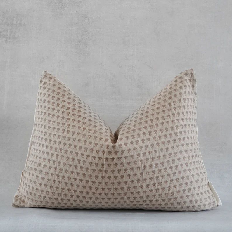 Lumbar Pillow Cover 14x20 | Tan Beige Throw Pillow Cover | Indian Hand Block Linen Pillow Cover |... | Etsy (US)
