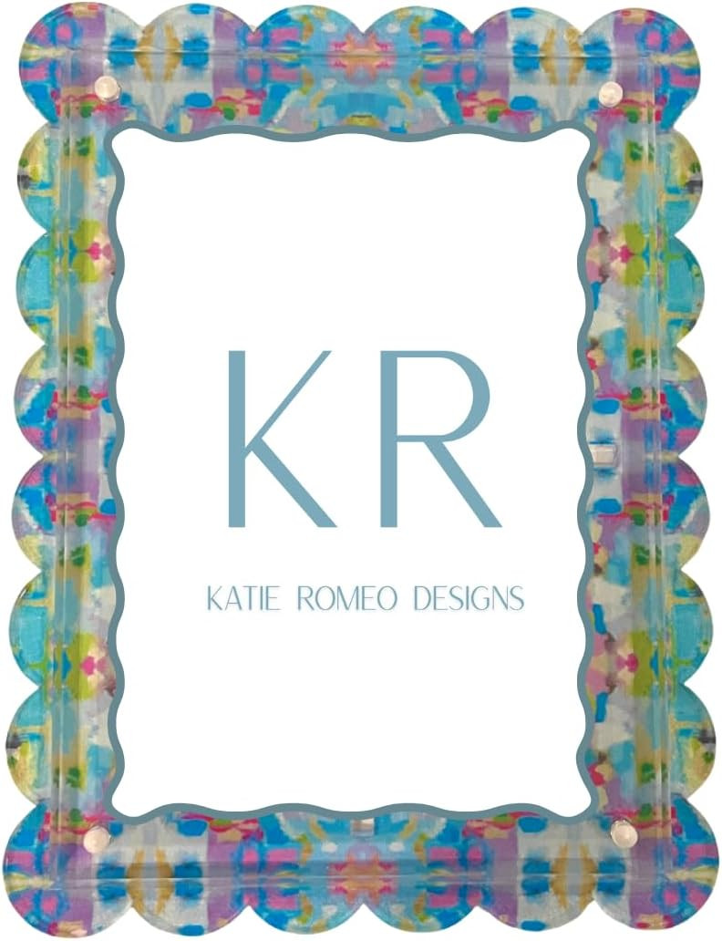 Katie Romeo Designs Scalloped Magnetic Acrylic Picture Frame, Multicolor Pink and Blue, 5x7, Colorful Abstract Art Pattern, Holds Vertical or Horizontal Photos | Amazon (US)