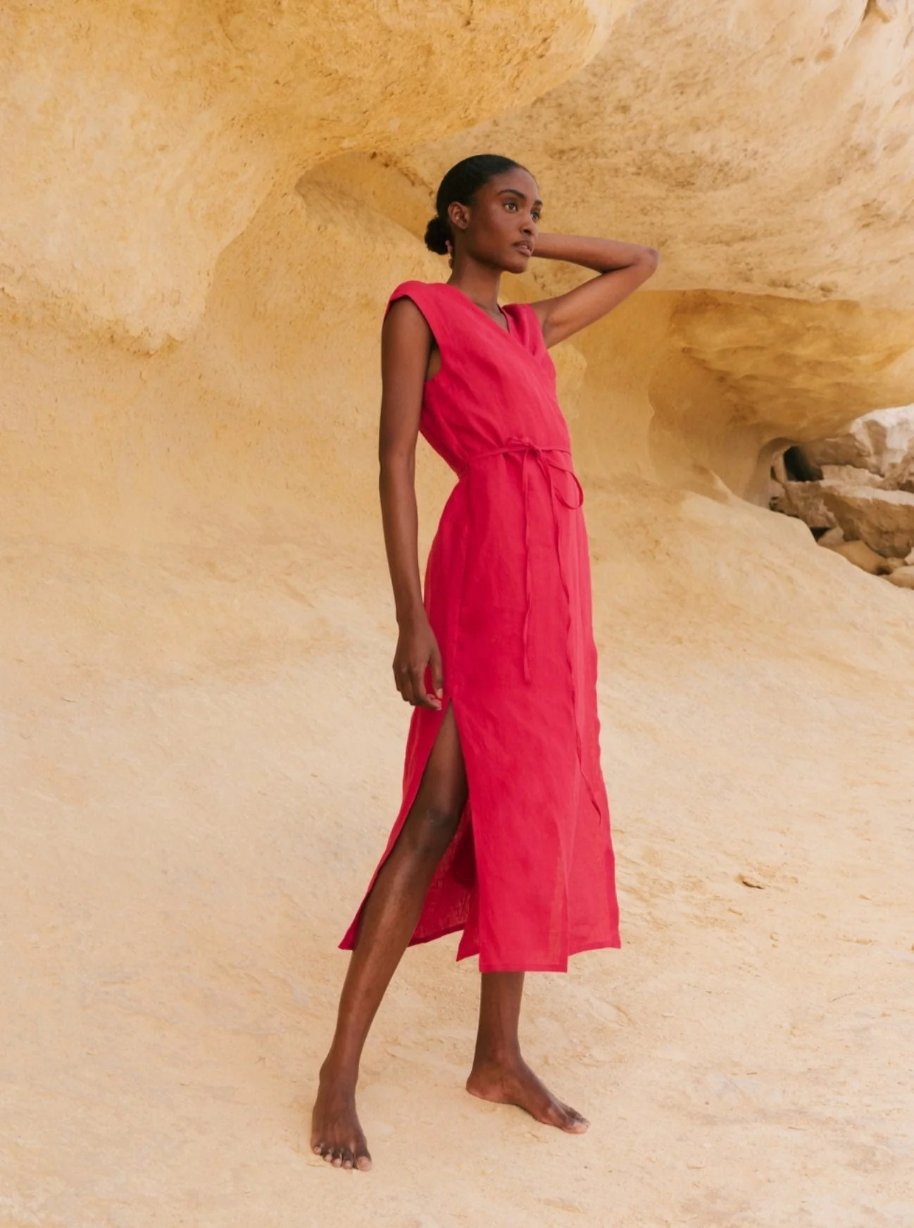 Aurora Mid-Length Linen Dress - Viva Magenta | For Days