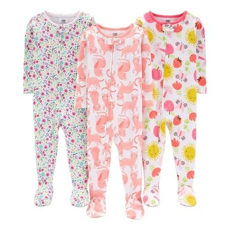 Child of Mine by Carter's Baby & Toddler Girl One Piece Footed Snug Fit Cotton Pajamas, 3-Pack | Walmart (US)