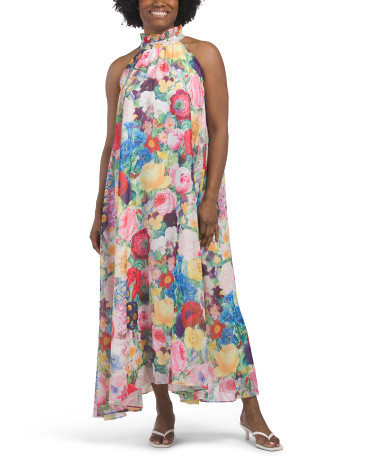 Sleeveless Floral Maxi Halter Dress With Belt For Women | TJ Maxx