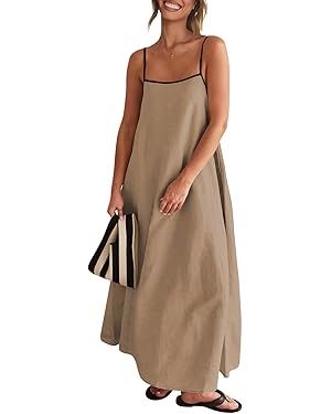 Senllen Summer Dresses for Women 2024 Adjustable Spaghetti Strap Contrast Backless Party Beach Lo... | Amazon (US)