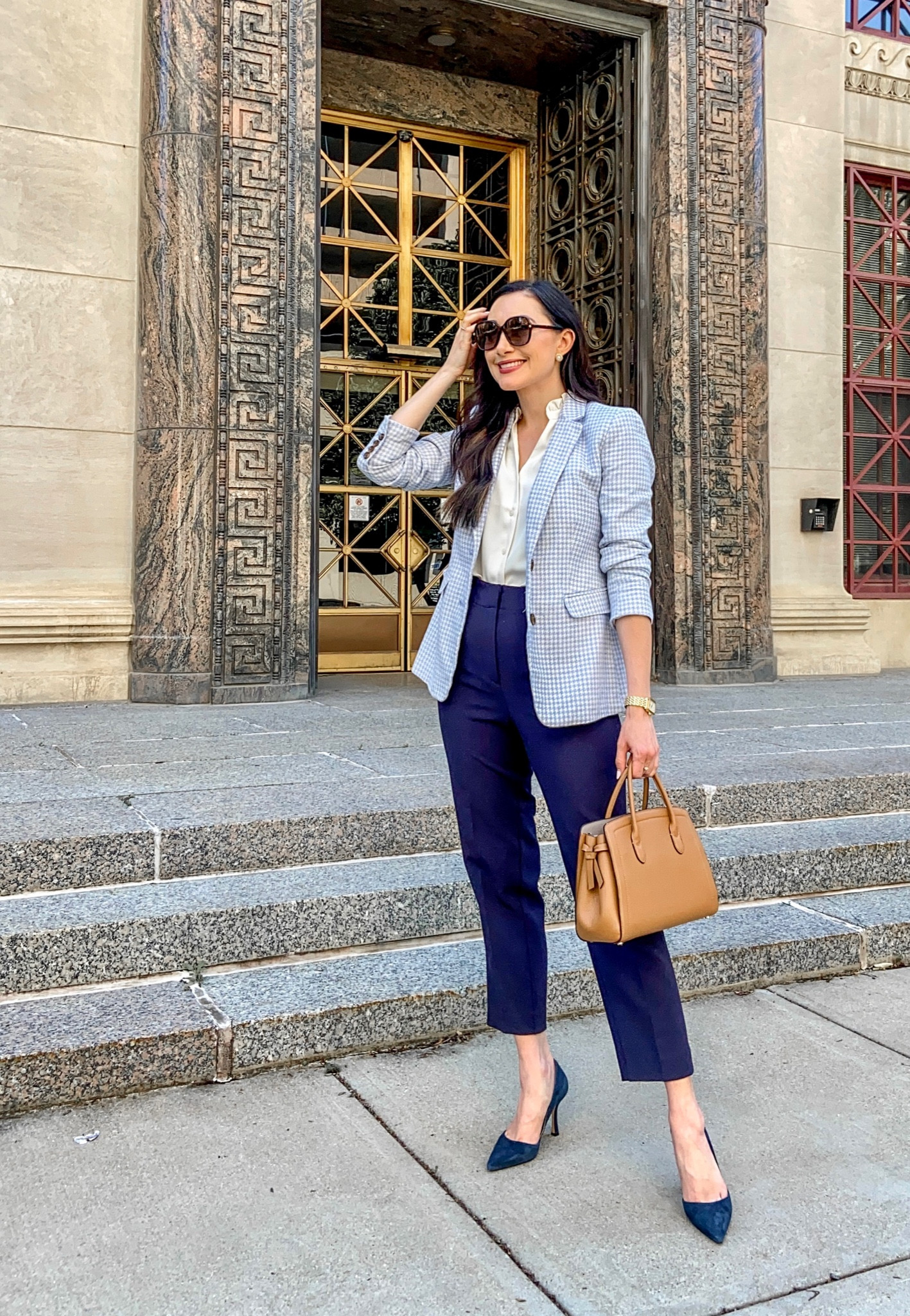 Classy work outfit 💙🤍

Houndstooth blazer (linked similar)
White sleeveless shell blouse size xs, TTS
Navy high waisted pants size 2 curvy, TTS
Navy heels size 7, TTS

#officeoutfits #businessstyle #thisisann #9to5inspo #workwearwednesday #workoutfits #officestyle #workwearinspo #classyoutfits #9to5chic #workwearstyle #workingwomen #classystyle #businesslooks #officewear #whattoweartowork 

#LTKworkwear #LTKstyletip

#LTKSeasonal