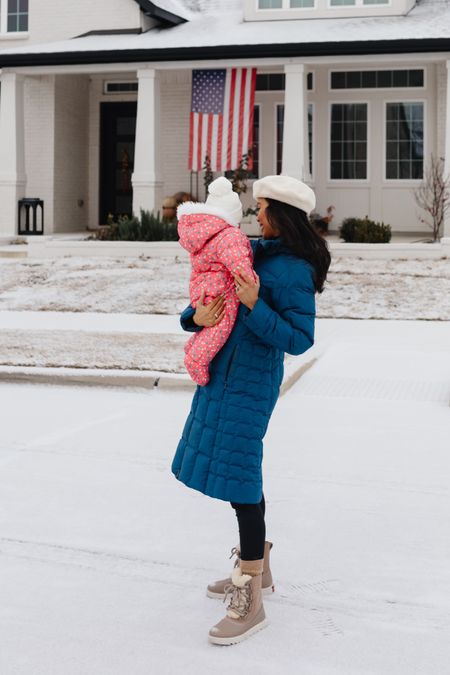 Winter outfits with padded parka  that I am wearing in a XS, leggings, snow shoes and our daughter’s snow suit and Pom beanie. Linking very similar parkas that keep you warm during the winter months! 

#LTKSeasonal #LTKstyletip