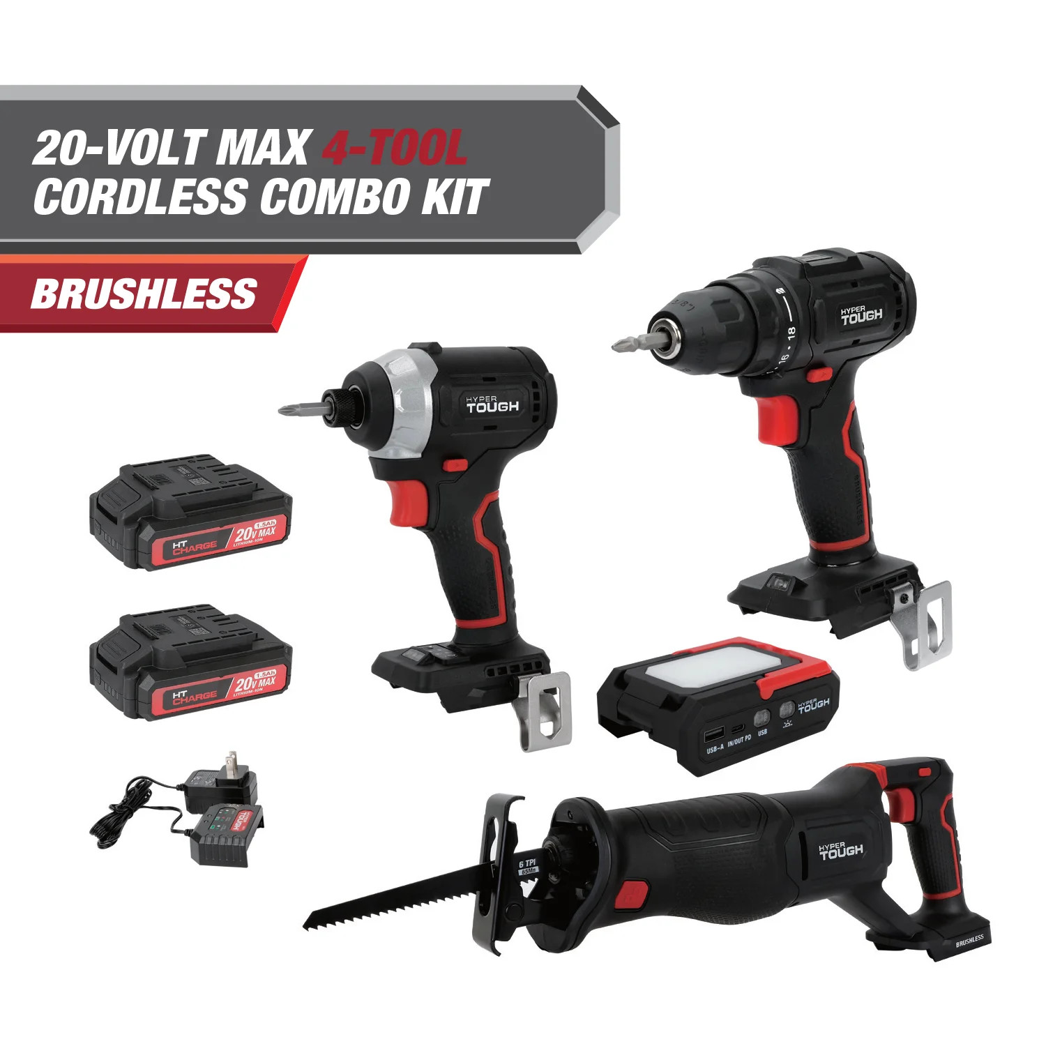 Hyper Tough 20V Brushless 4-Tool Combo Kit | Walmart (US)