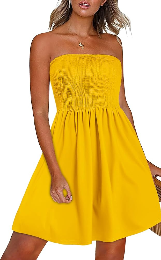 CHICGAL Summer Dresses for Women Beach Cover Ups Strapless Boho Floral Print Sundress | Amazon (US)