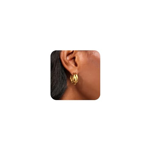 CHESKY Chunky Hoop Earrings for Women - 14k Gold Plated Thick Statement Earring Triple Hoop Stud Earrings for Women Trendy Jewelry Gifts | Amazon (US)