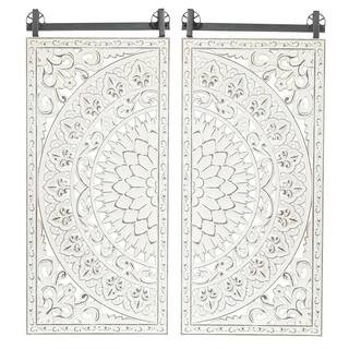 LuxenHome Decorative Carved Floral-Patterned MDF Wood Wall Art (Set of 2) WHA530 | The Home Depot