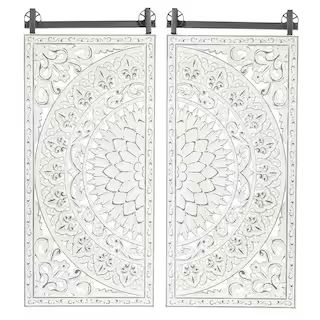 LuxenHome Decorative Carved Floral-Patterned MDF Wood Wall Art (Set of 2) WHA530 | The Home Depot