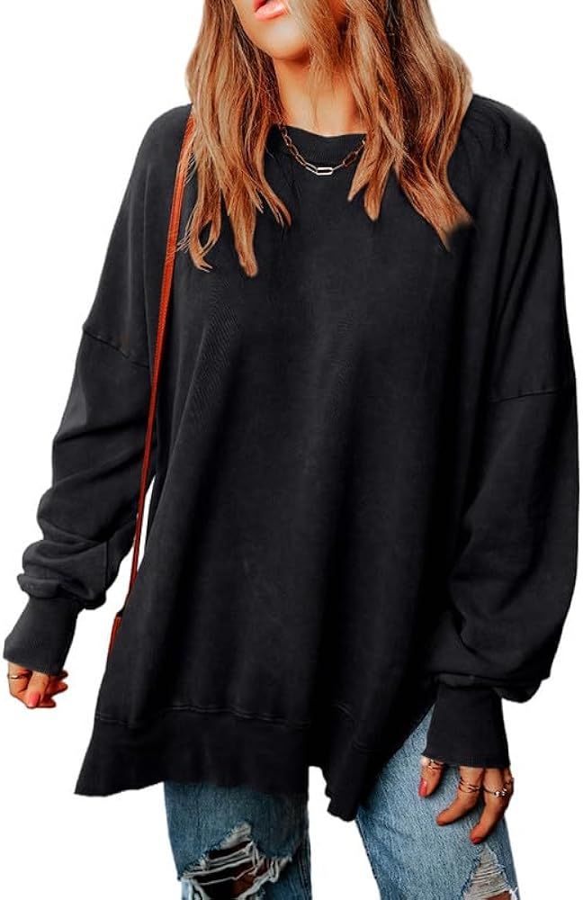 Womens Sweatshirt Casual Long Sleeve Crewneck Lightweight Pullover Tops Loose Sweatshirts | Amazon (US)
