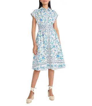 Maggy London Cotton Cap Sleeve Collared Button Detail Midi Dress - 6 | Dillard's