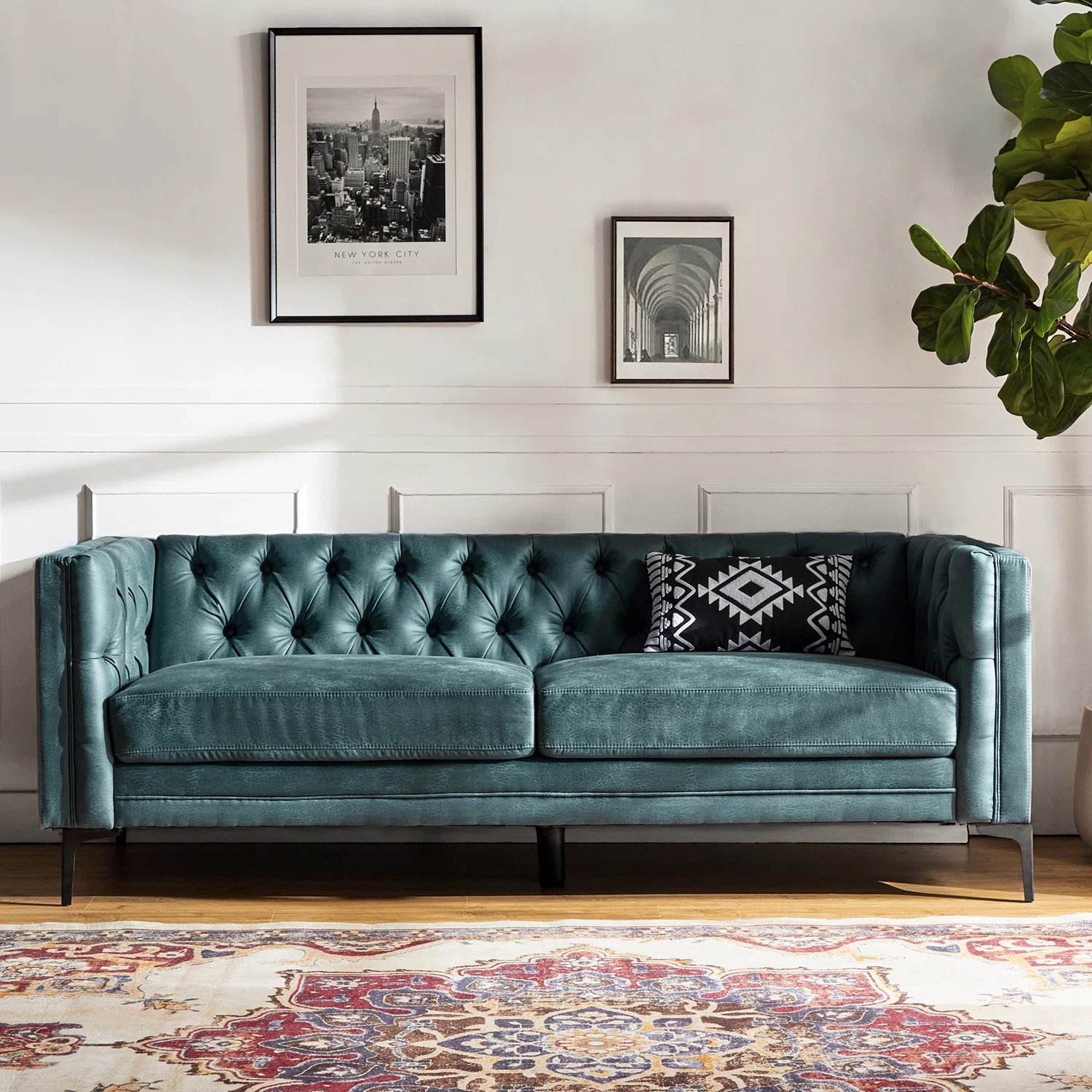 Wade Logan® Brinna Contemporary 84" Upholstered Button-tufted Sofa with Metal Legs & Reviews | W... | Wayfair North America