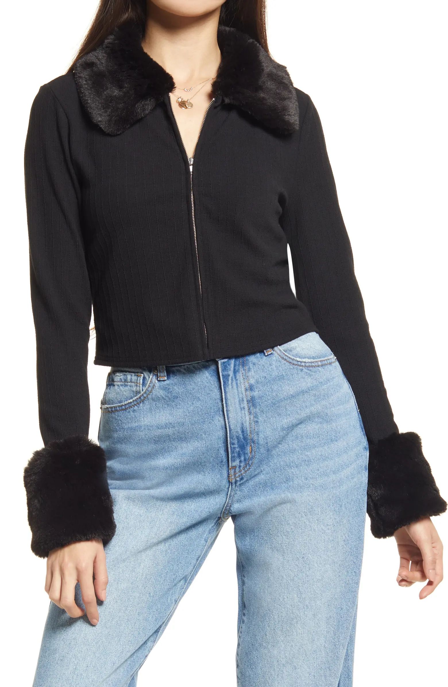 BP. Faux Fur Trim Crop Top | Nordstrom | Nordstrom