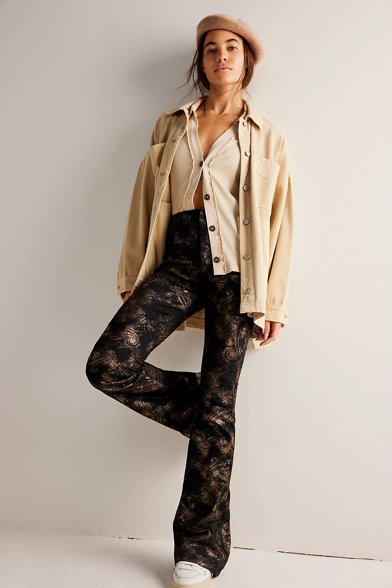 We The Free Jayde Printed Metallic Flare Jeans | Free People (Global - UK&FR Excluded)