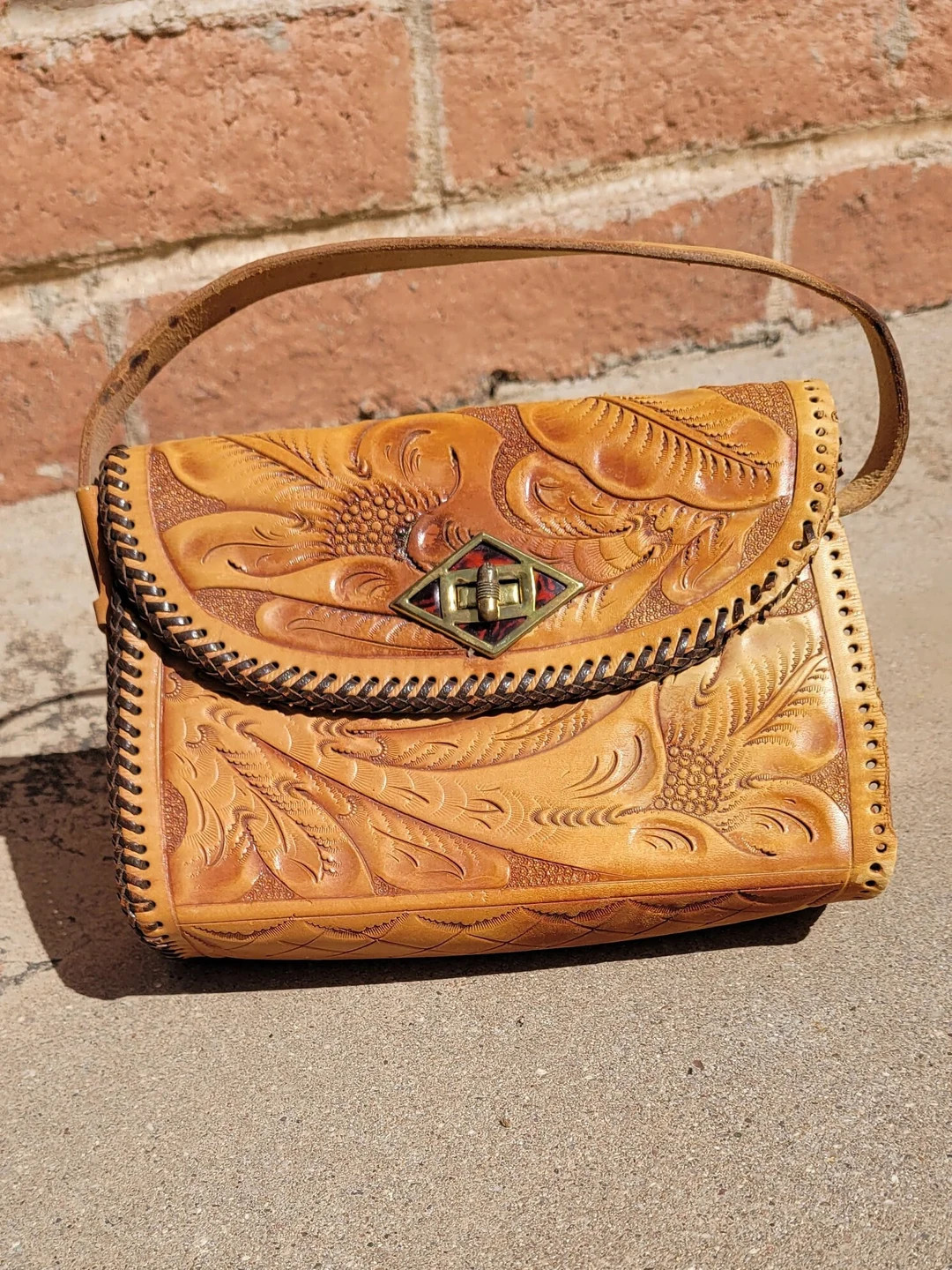 Vintage Hand Tooled Leather Purse - Etsy | Etsy (US)