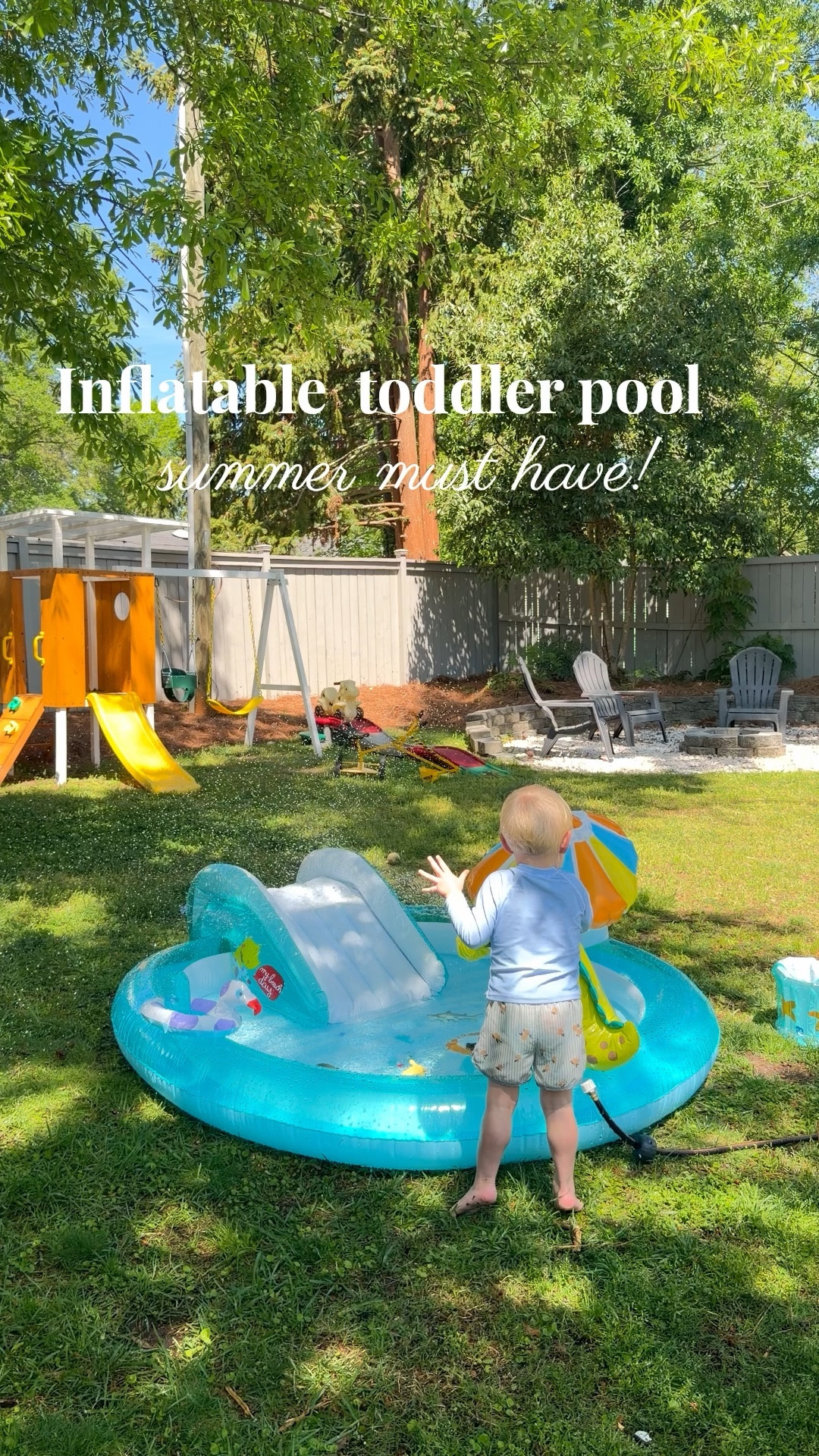 My son is loving this pool I bought from Amazon! ☀️ I love that it has a slide and a sprinkler too! Don’t forget an air pump to make putting it together much easier!

#LTKKids #LTKmomlife #LTKBaby