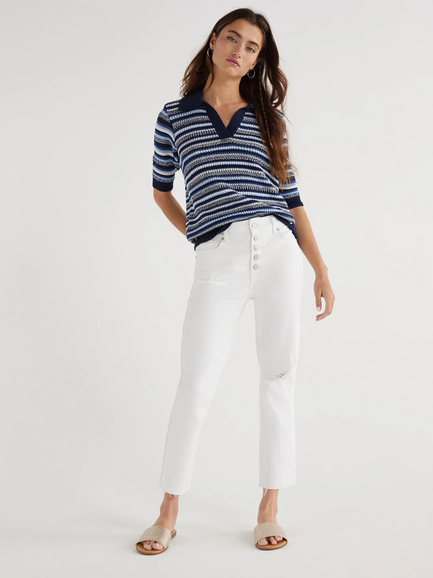 Time and Tru Women's High Rise Straight Crop Jeans, 25” Inseam, Sizes 2-20 - Walmart.com | Walmart (US)