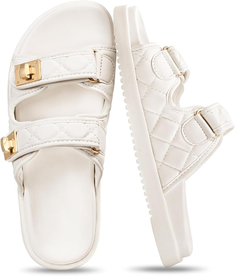 FITORY Women's Flat Sandals Classic Adjustable Double Strap with Cushioned Footbed for Summer Siz... | Amazon (US)