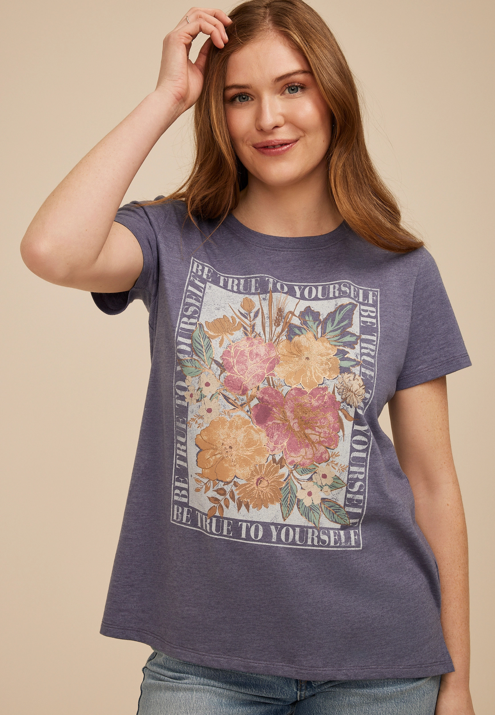 Maurices Women's Floral Be True To Yourself Classic Fit Graphic Tee | Maurices