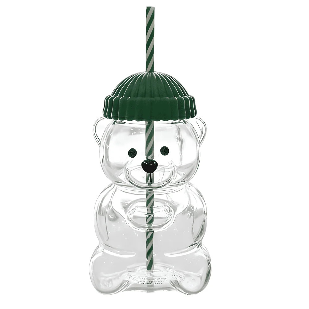 DSK Global Bear Glass Mug with Straw, Bear-Shaped Glass Cup with Lid for Iced Coffee, Smoothies a... | Walmart (US)