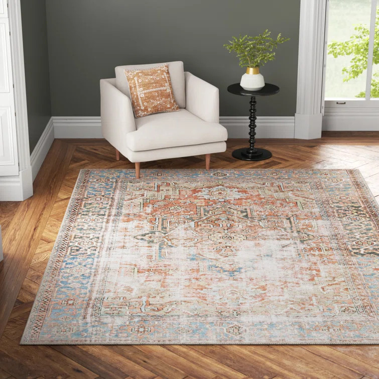 Skye Power Loom Performance Terracotta/Blue/White/Ivory Rug | Wayfair North America